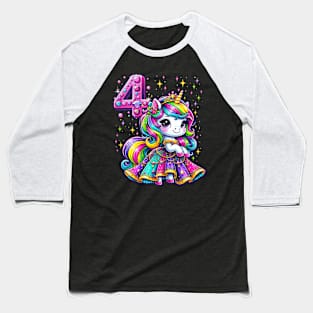 Unicorn Princess 4Th Birthday 4 Year Old Party Girls Outfit Baseball T-Shirt